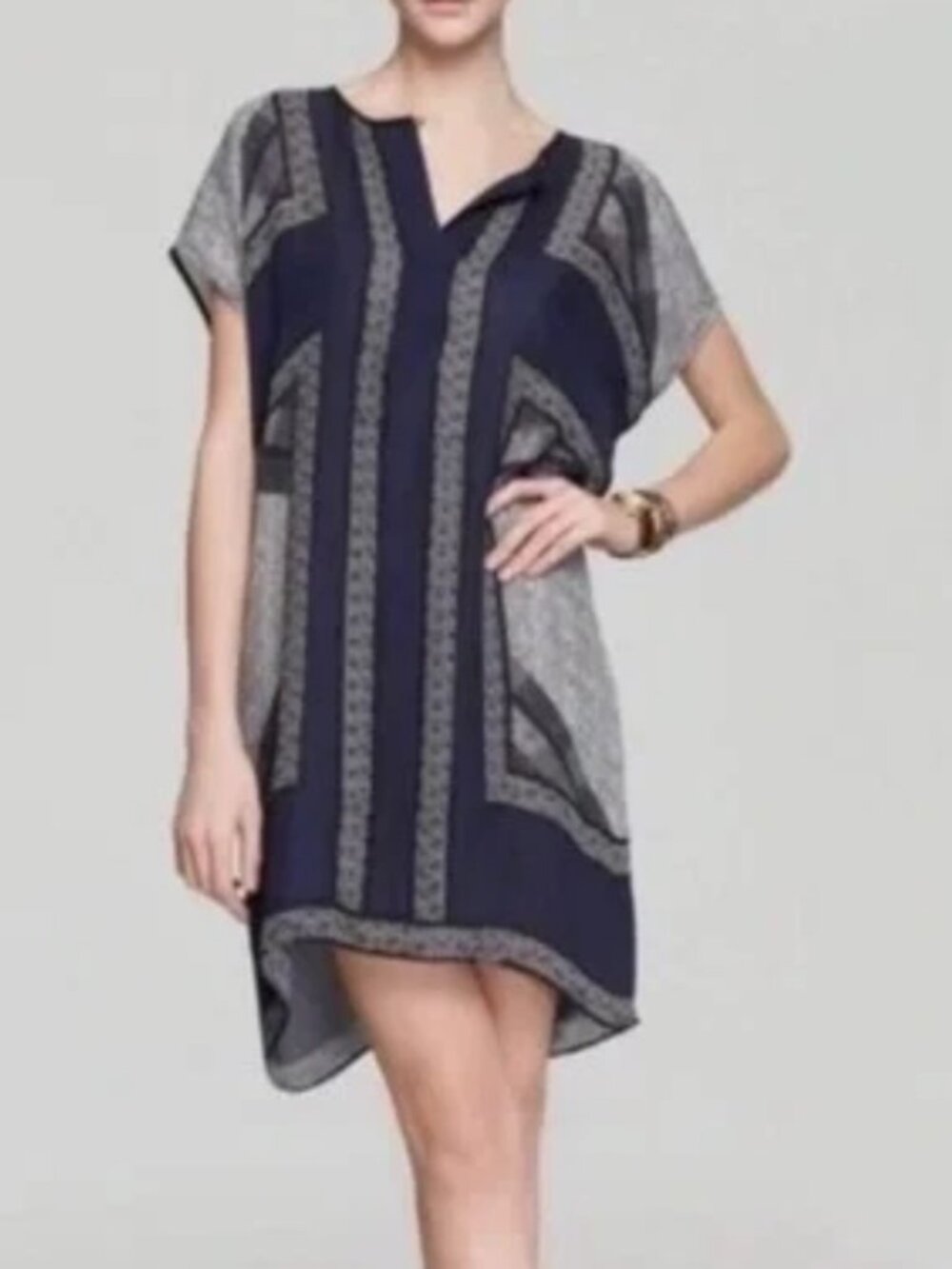Vince | Georgette Silk Navy Scarf Tunic Drape Dress Small